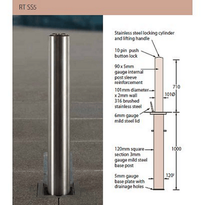 CAD Drawings BIM Models Marshalls Rhino RT SS5 Heavy Duty Telescopic Bollard